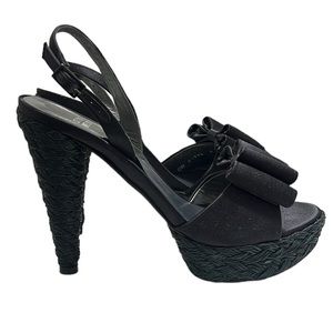 Stuart Weitzman Bogus Black Bow Espadrille Sandals Size 8 Narrow
